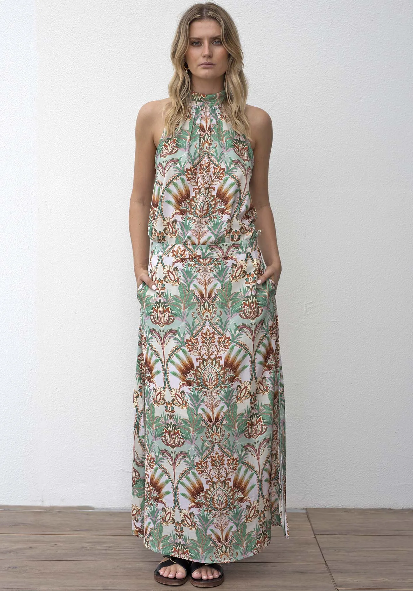 Cocos Palm Print Maxi Skirt