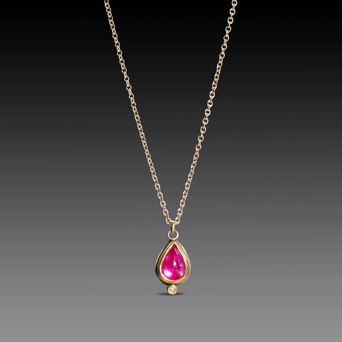 Delicate Ruby Teardrop Necklace