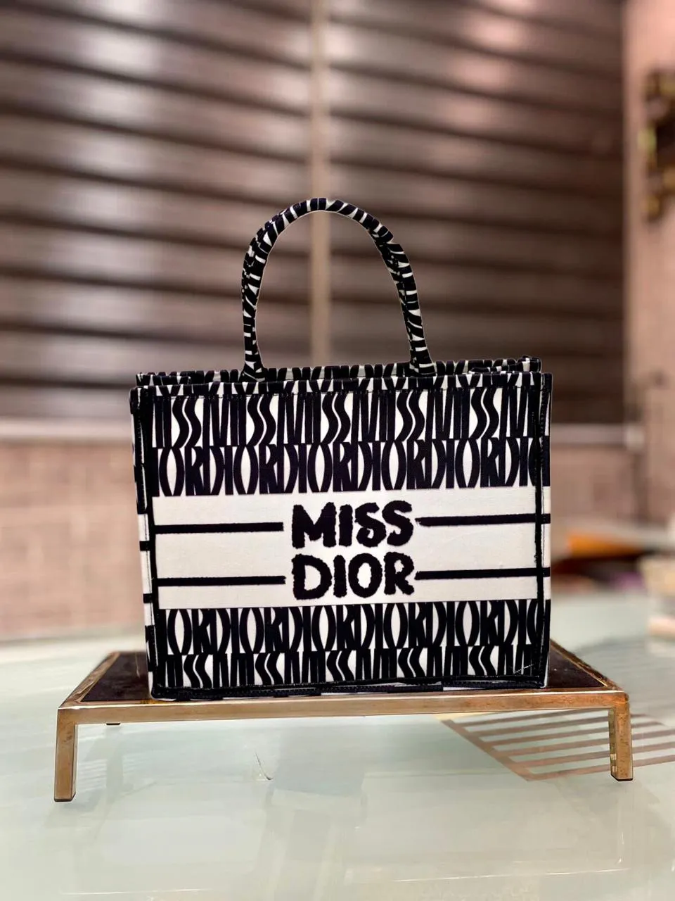 Dior-Inspired Book Tote with Miss Dior Graffiti (Black)