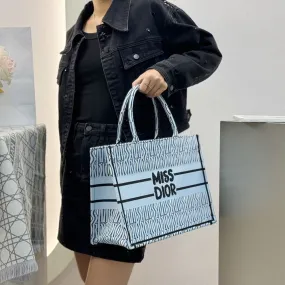 Dior-Inspired Book Tote with Miss Dior Graffiti (Blue)