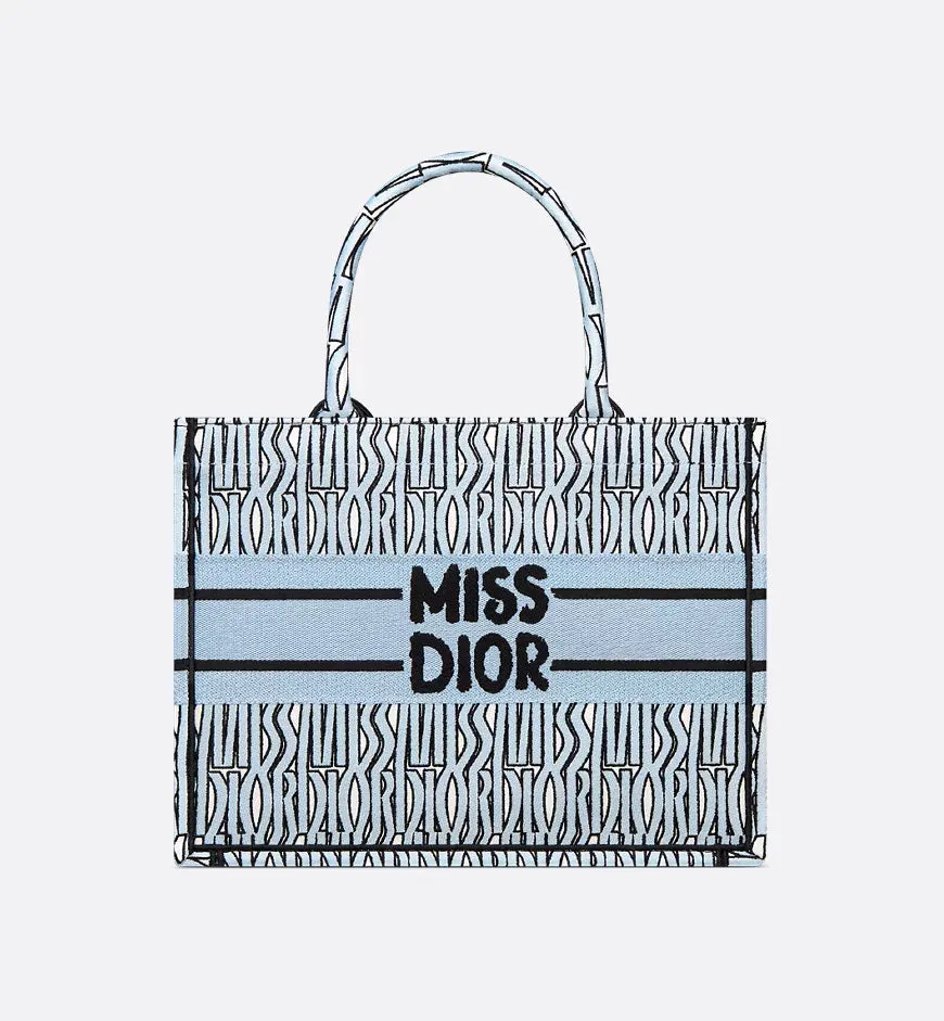 Dior-Inspired Book Tote with Miss Dior Graffiti (Blue)