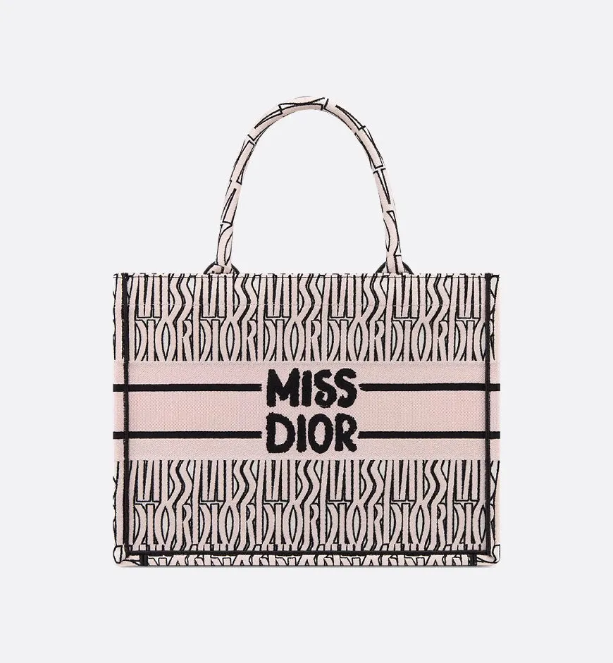 Dior-Inspired Book Tote with Miss Dior Graffiti (Pale Pink)