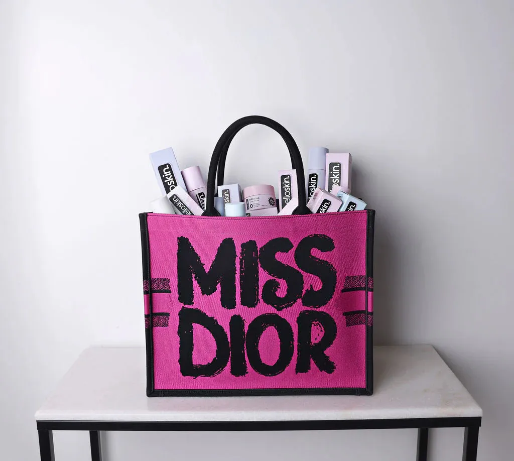 Dior-Inspired Book Tote with Miss Dior Graffiti (Pink-1)