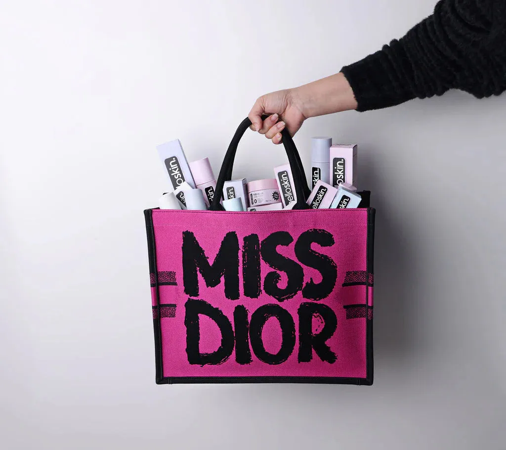 Dior-Inspired Book Tote with Miss Dior Graffiti (Pink-1)