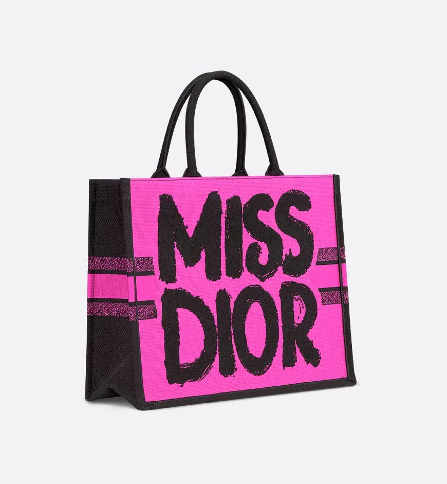 Dior-Inspired Book Tote with Miss Dior Graffiti (Pink-1)