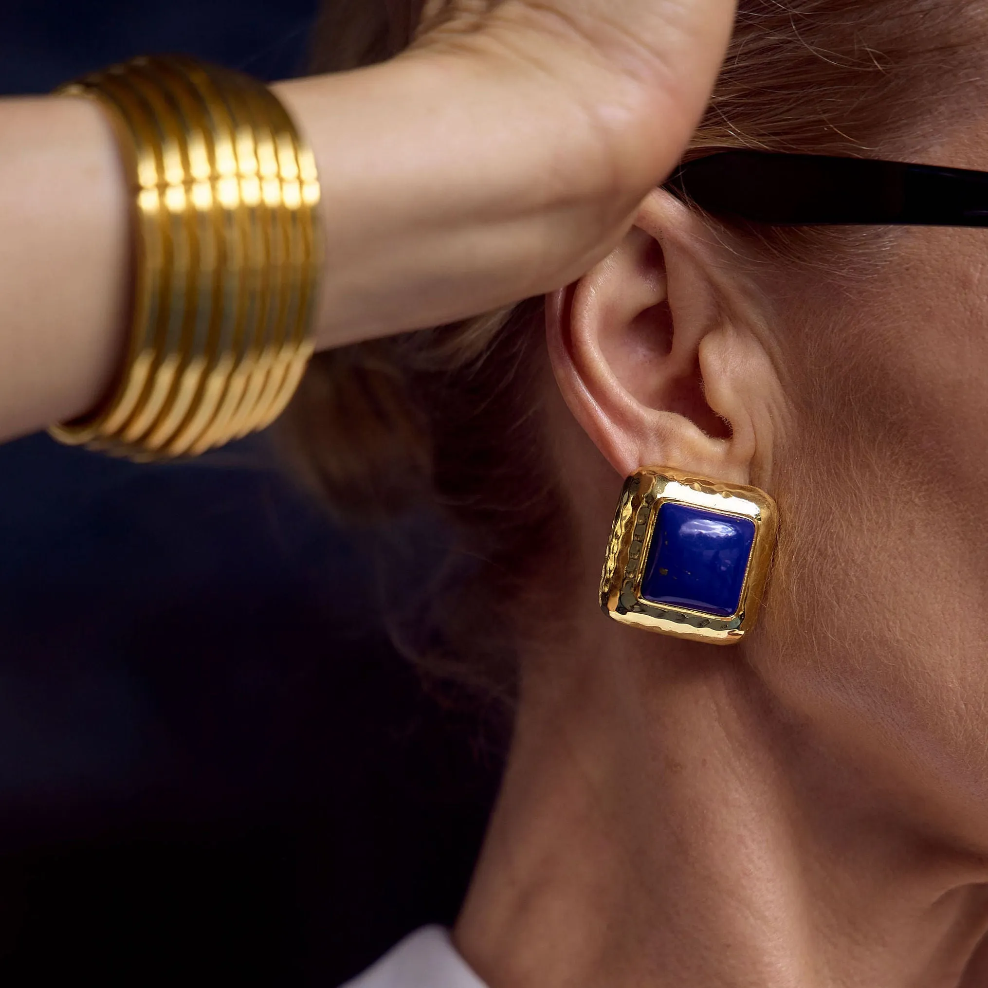 Domed Square Earrings Lapis