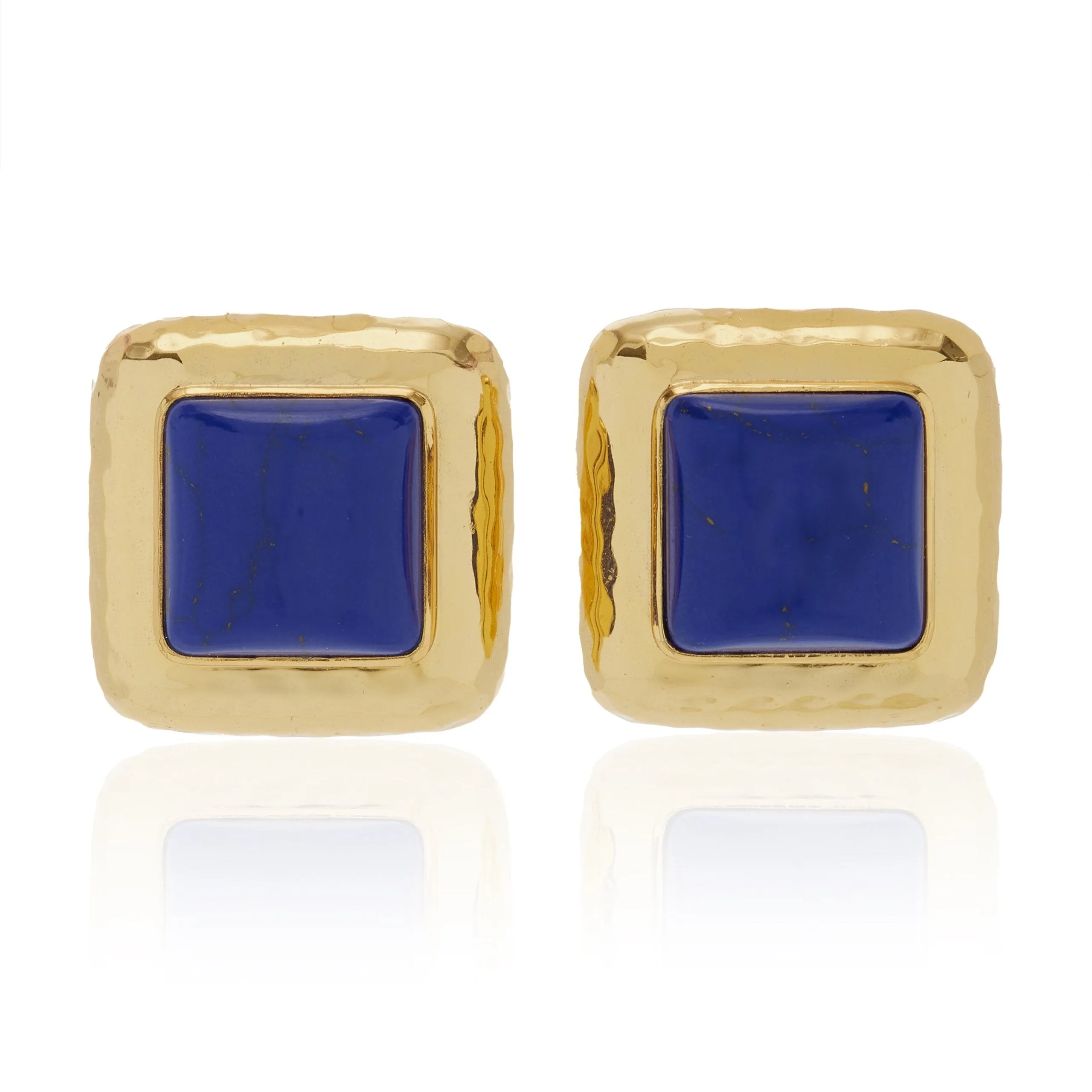 Domed Square Earrings Lapis