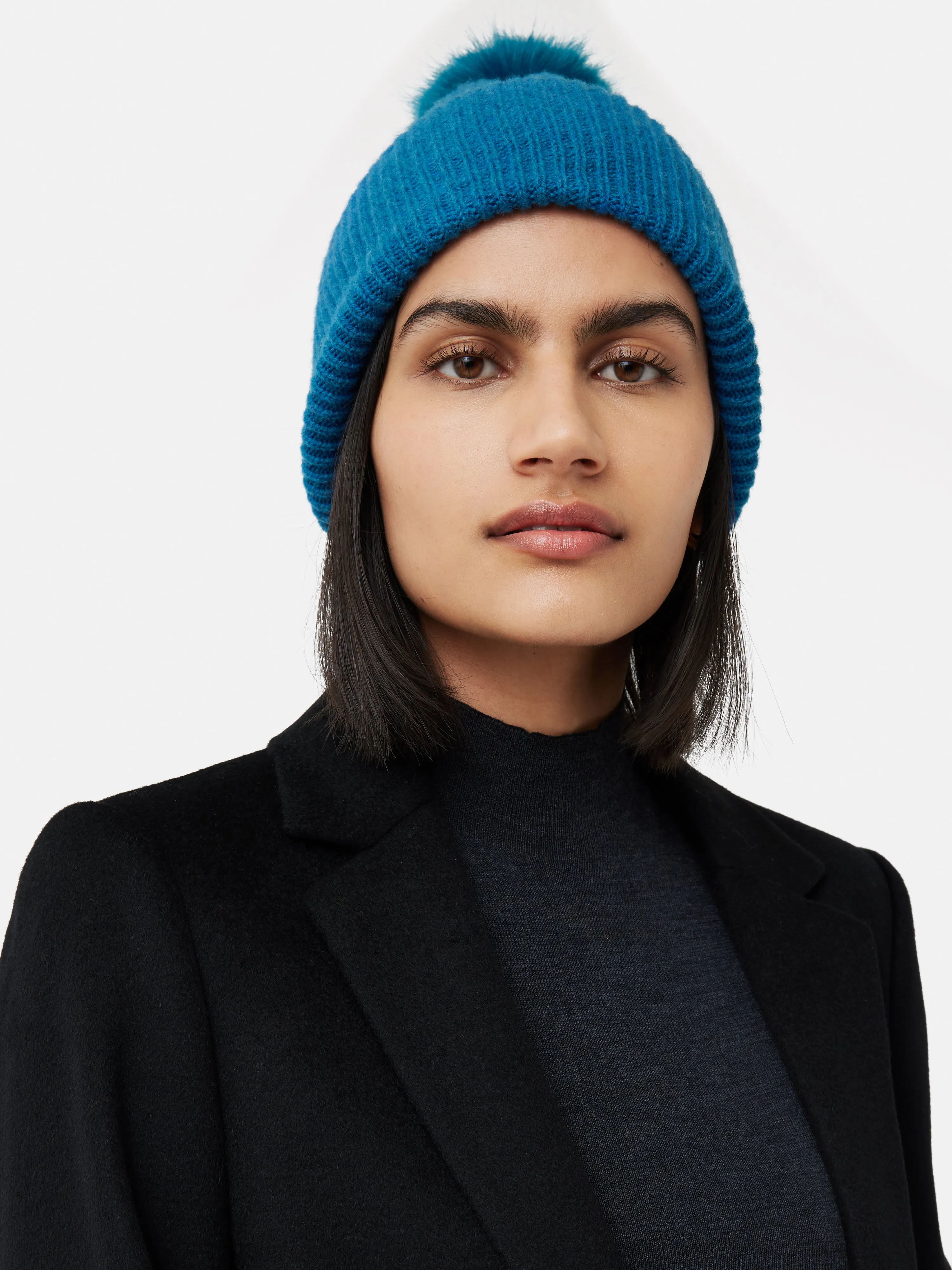 Faux Fur Pom Hat | Blue