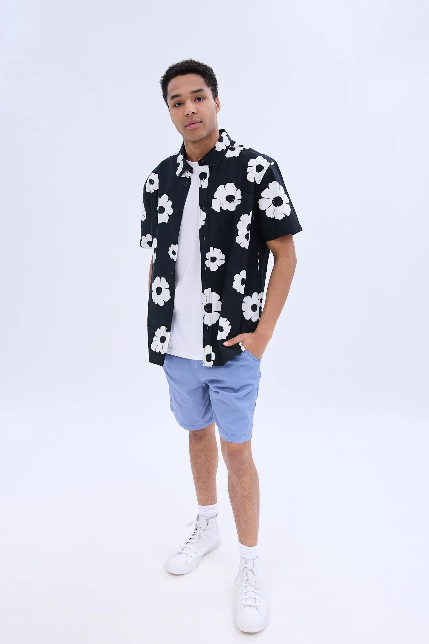 Floral Printed Short Sleeve Poplin Shirt