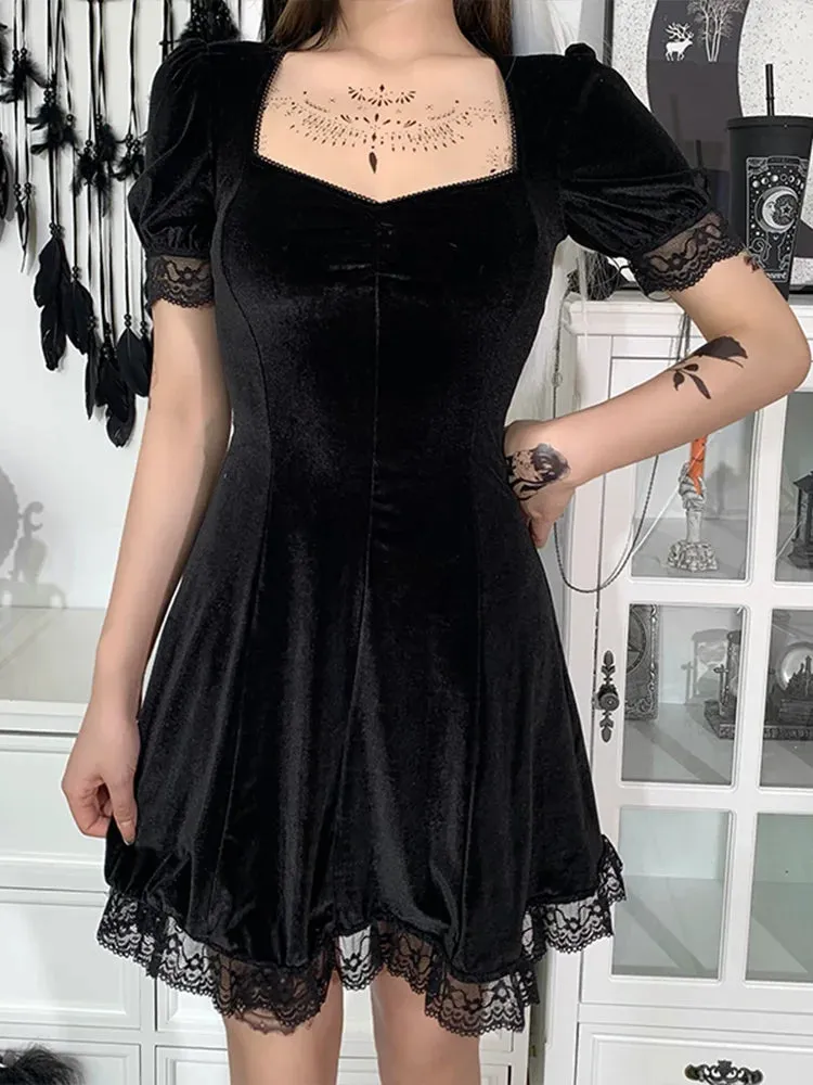 Gothic Sexy Black Y2K Harajuku Vintage Lolita Backless Mini Women Aesthetic Punk High Waist Party Dress