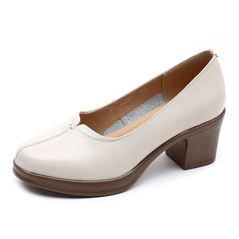 GR323 Fashion Pumps: Leather Women's Casual Shoes With Thick Heels