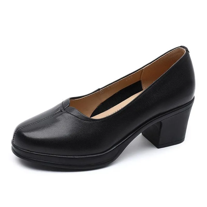 GR323 Fashion Pumps: Leather Women's Casual Shoes With Thick Heels