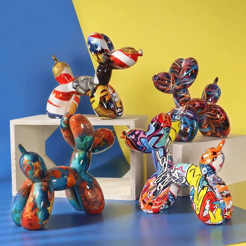 Graffiti Balloon Dog Art Sculpture Premium Resin Statue Creatively Coloured