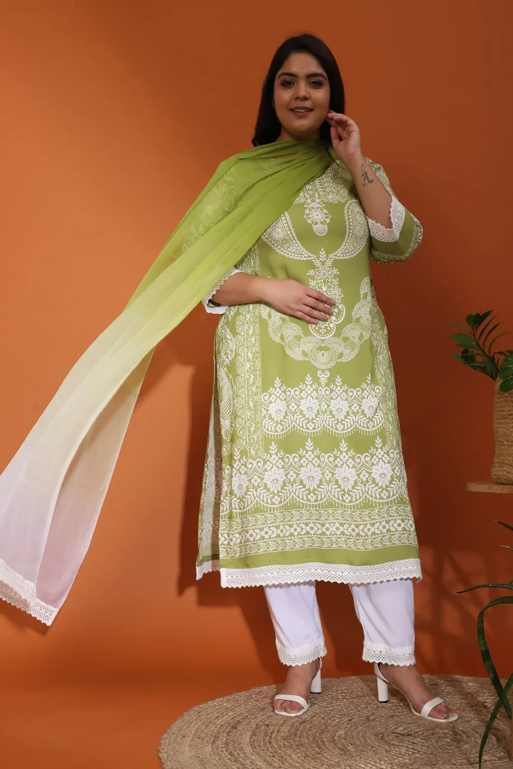 Green White Kalini Printed Kurti