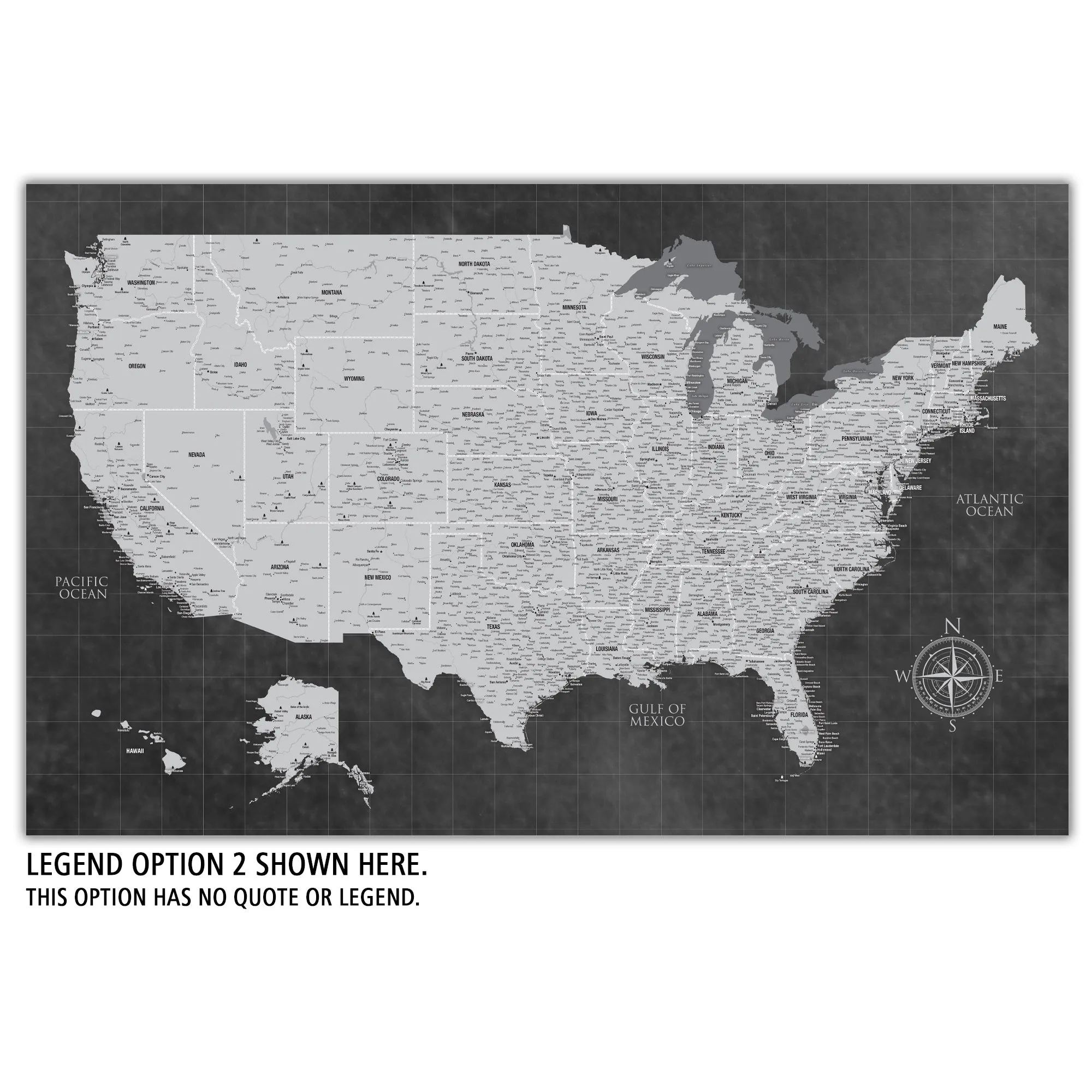 Grey Push Pin Map of the USA - Single Panel