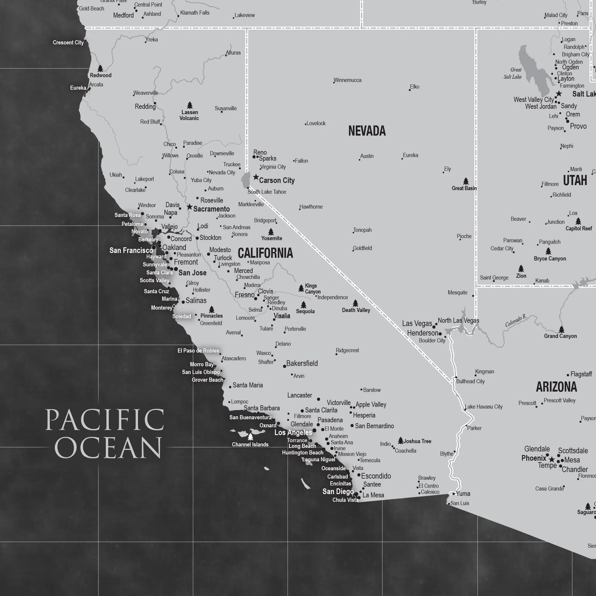 Grey Push Pin Map of the USA - Single Panel