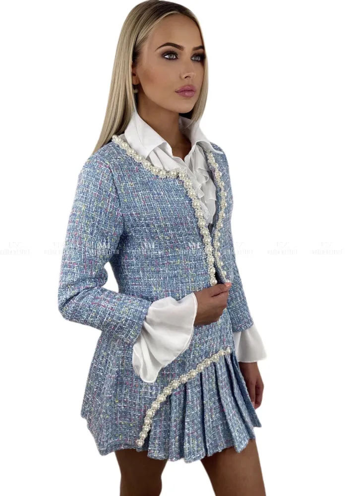 Hailey Blue Tweed Three Piece Suit Set