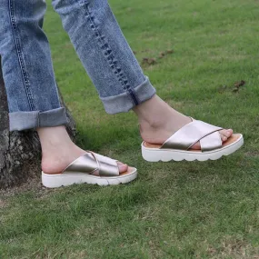 Handmade Leather x strap Slippers in Nude/Brown/Black/Golden- Womens Platform Slingback