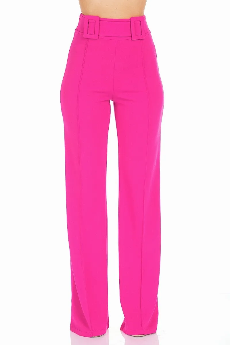 HIGH WAIST PANTS WITH SELF FABRIC BUCKLE DETAIL ON THE WAIST