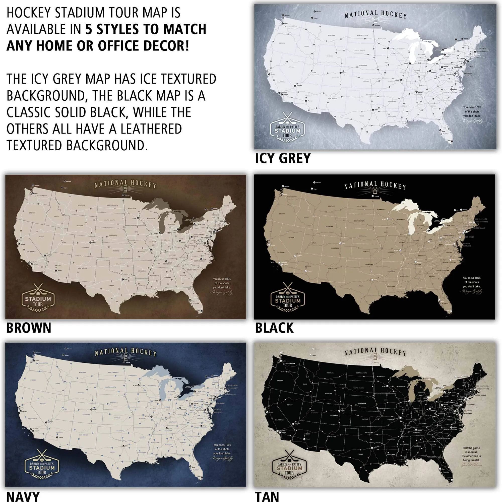 Hockey Stadium Tour Push Pin Map