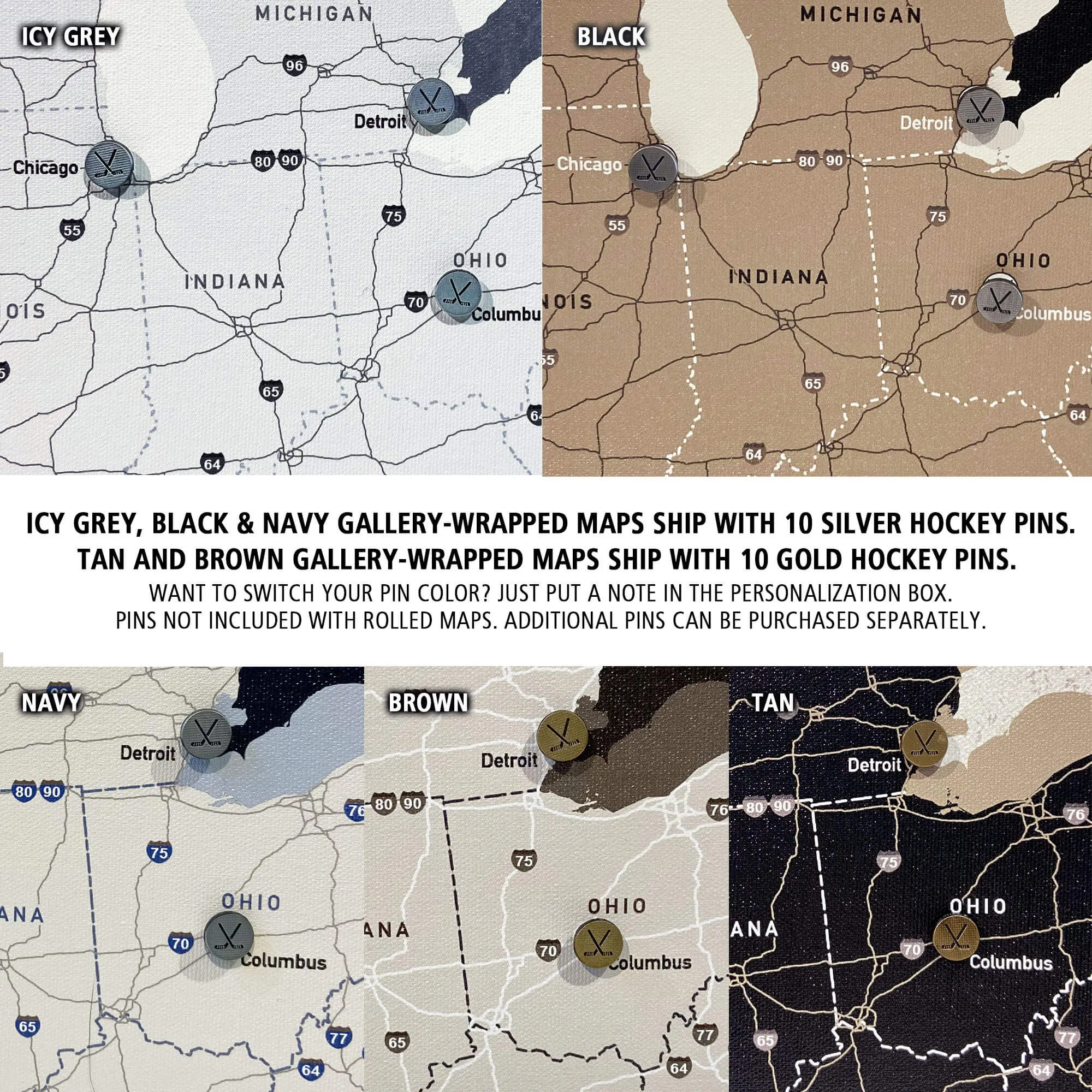 Hockey Stadium Tour Push Pin Map