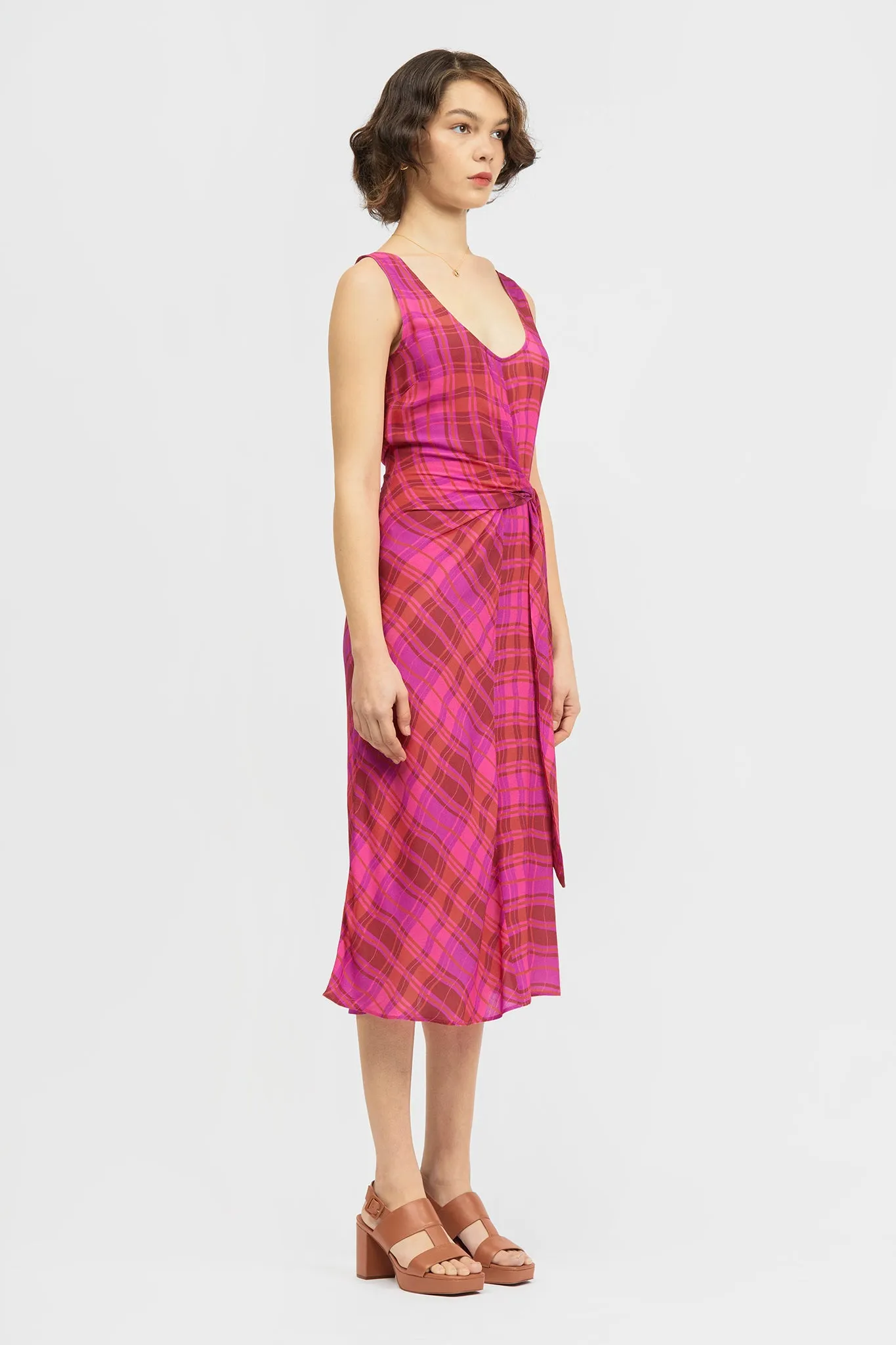 Jayu Dress Pink Warped Check Print