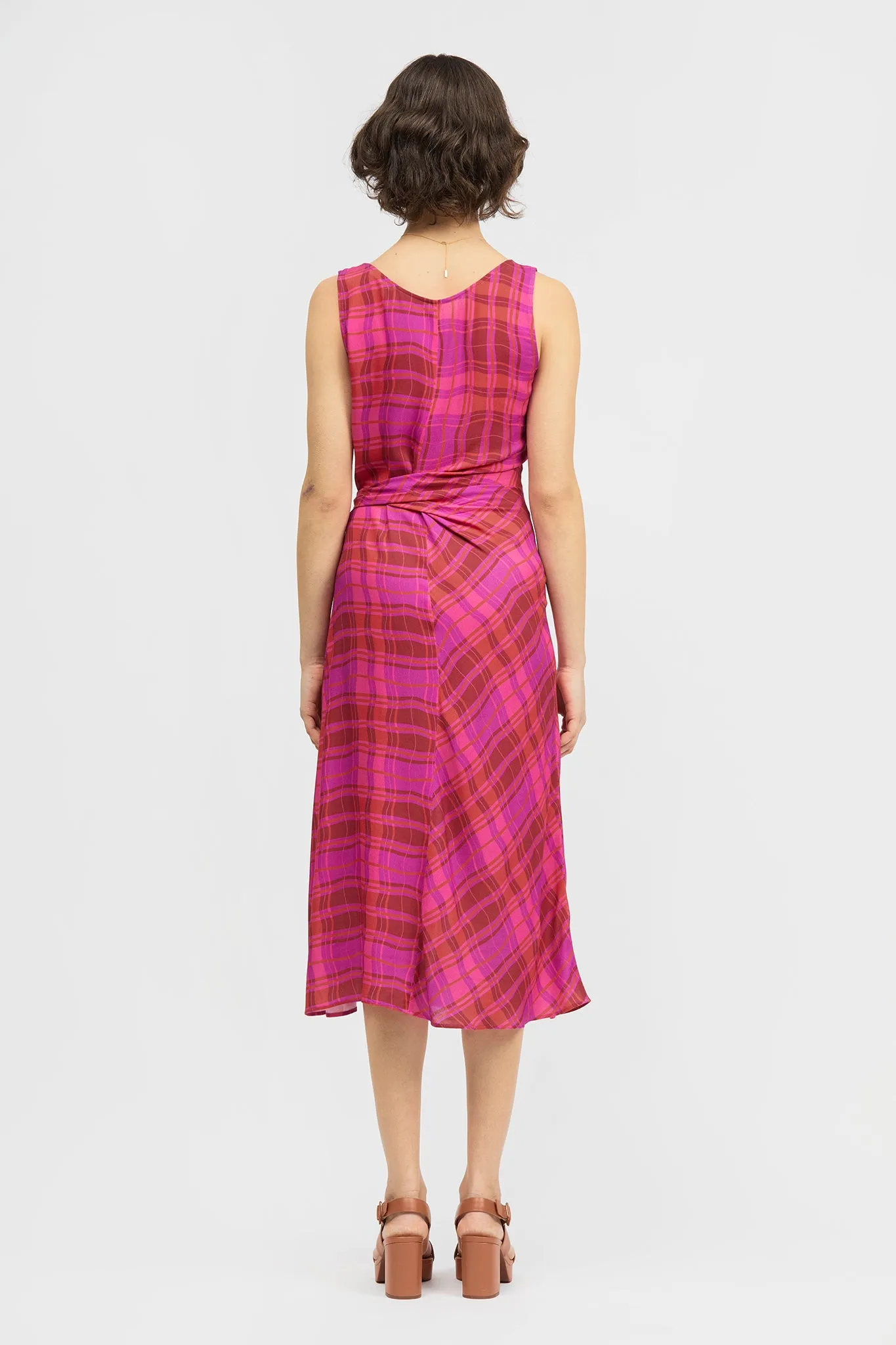 Jayu Dress Pink Warped Check Print