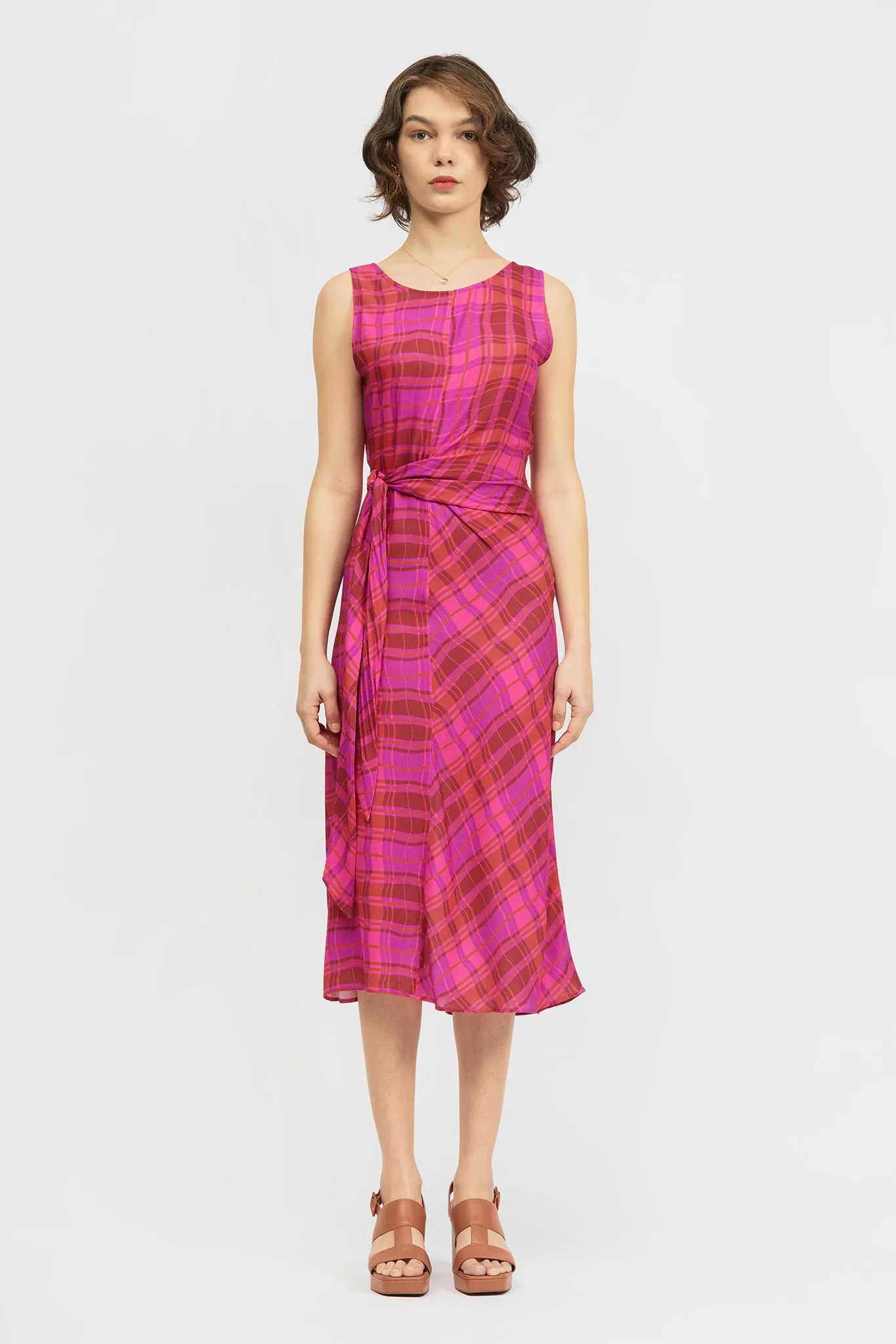 Jayu Dress Pink Warped Check Print