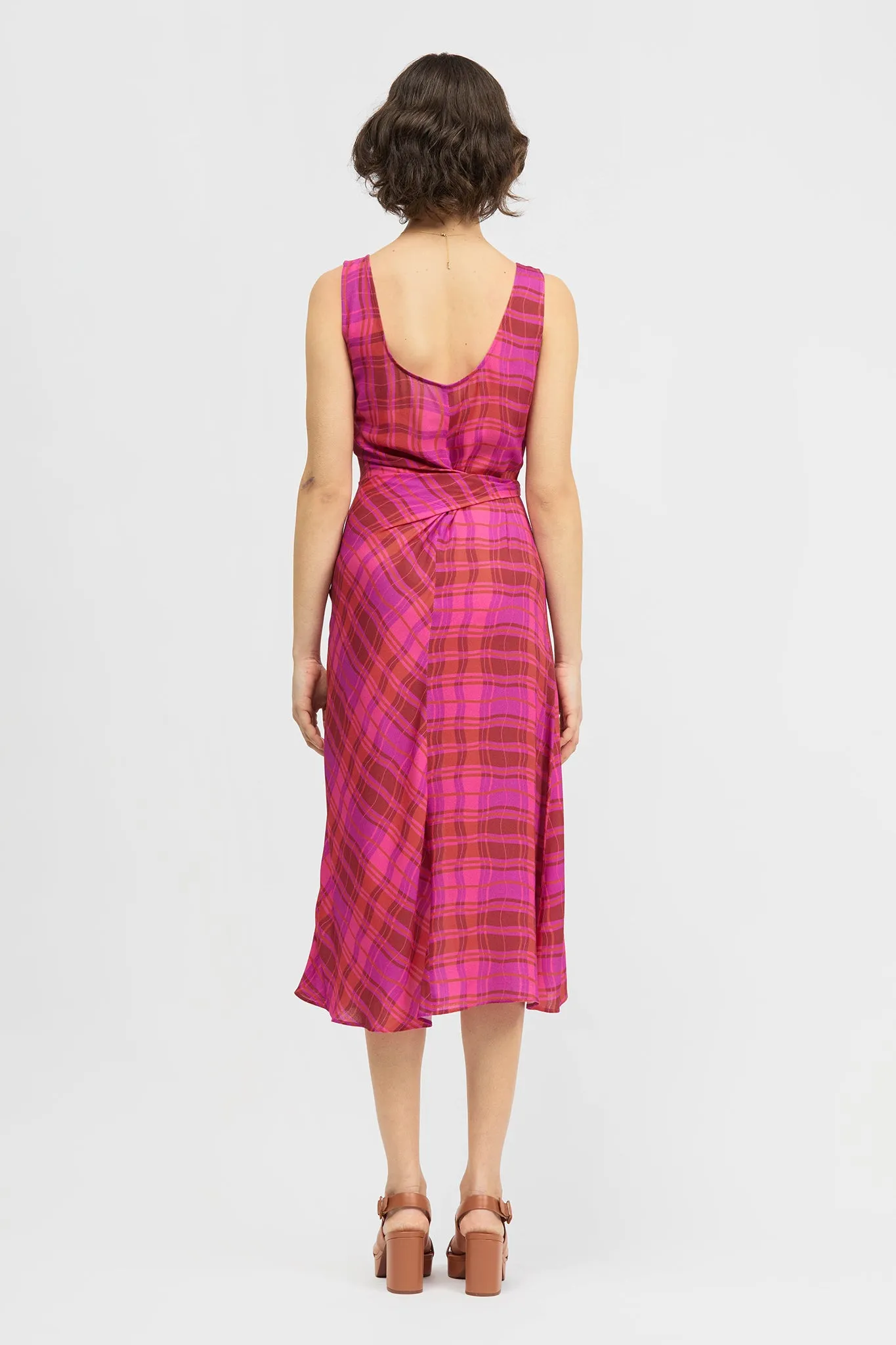 Jayu Dress Pink Warped Check Print