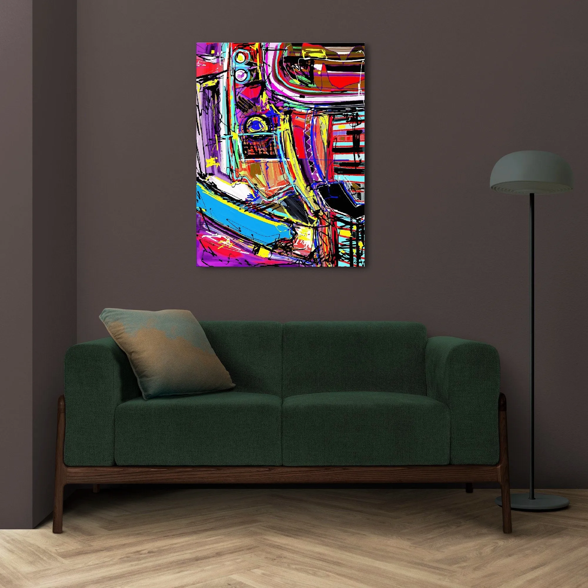 Large abstract wall art, framed street art canvas print, floatind frame, printable graffiti artwork, original living room hanging wall decor