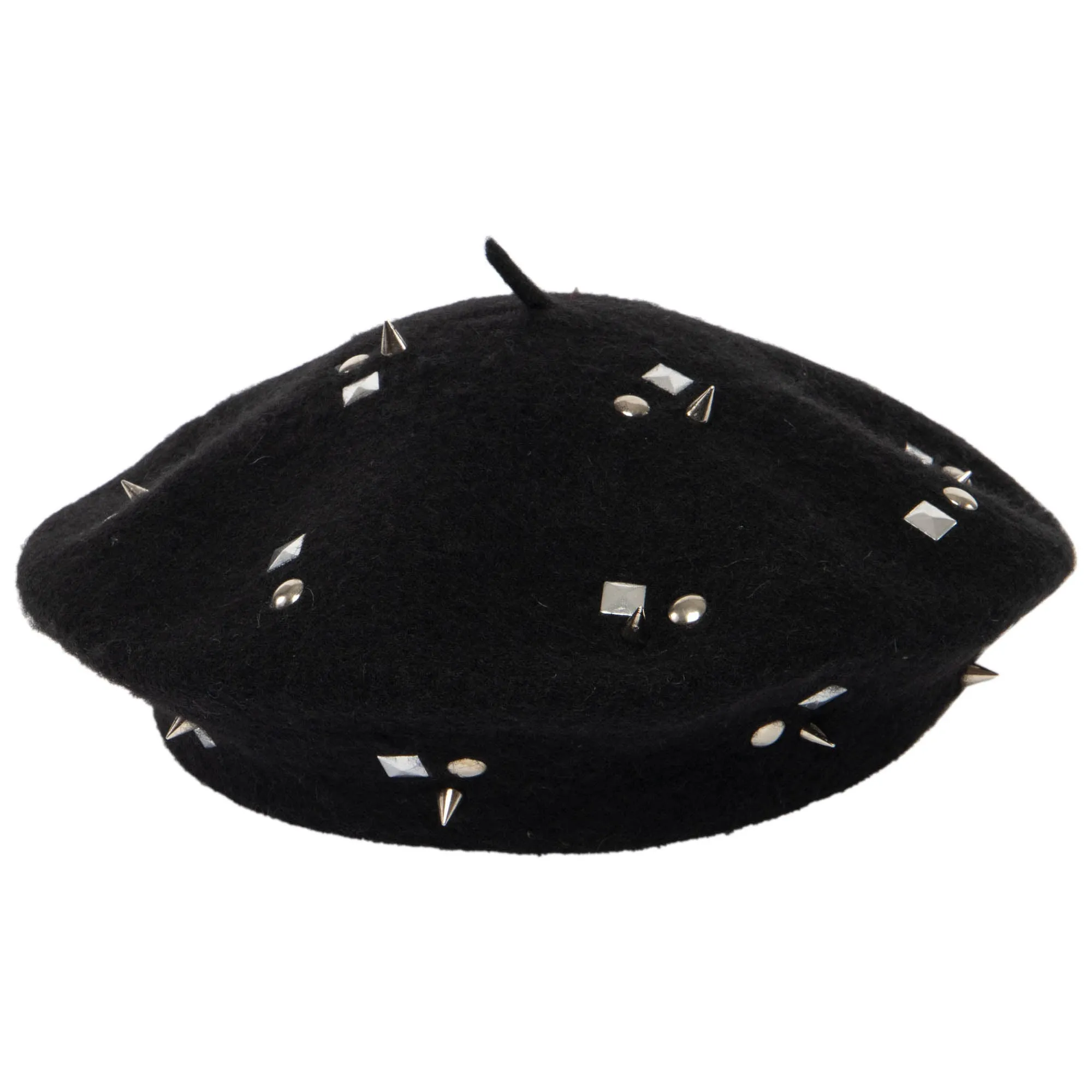 Last Night - Wool Blend Beret  with Metallic Stud Clusters