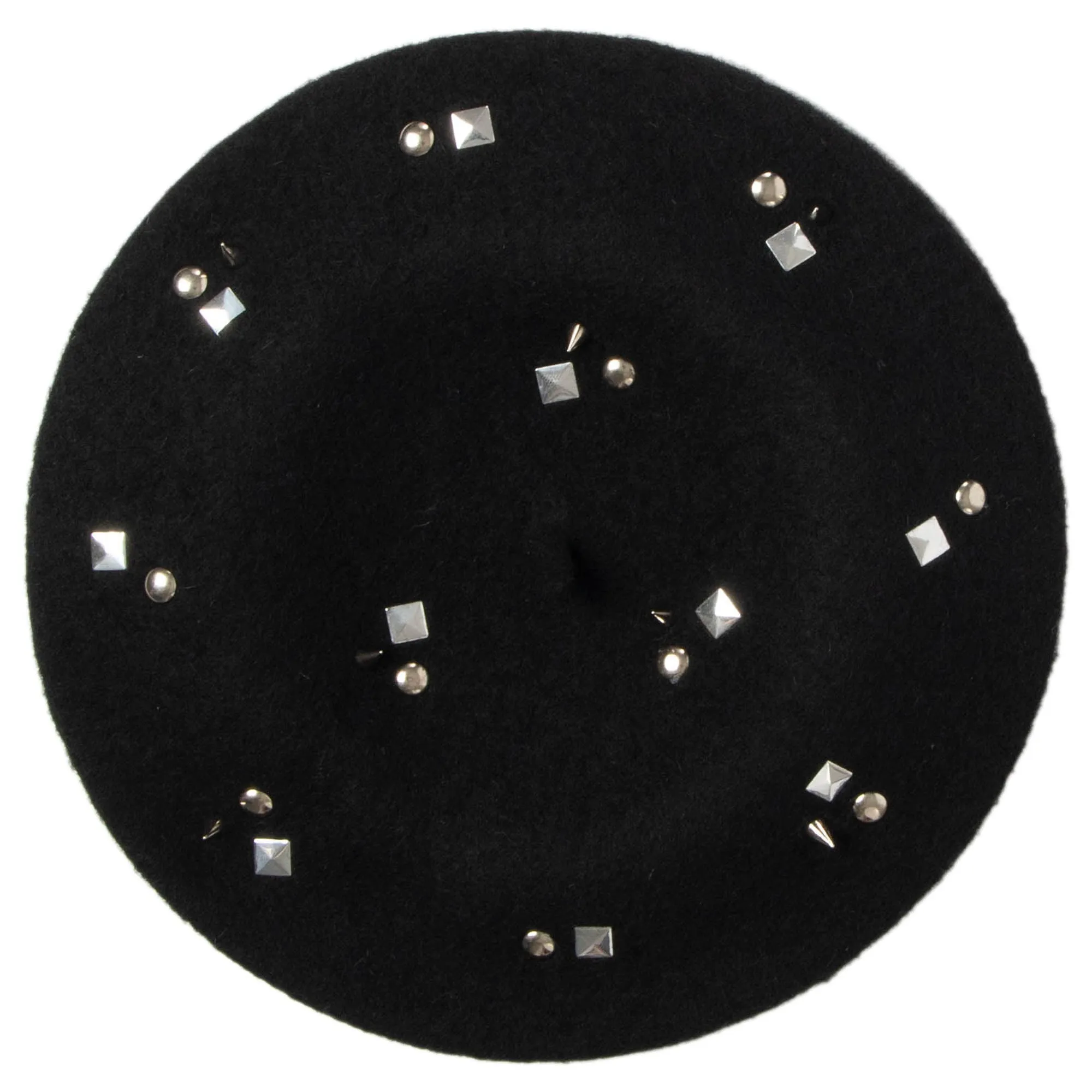 Last Night - Wool Blend Beret  with Metallic Stud Clusters