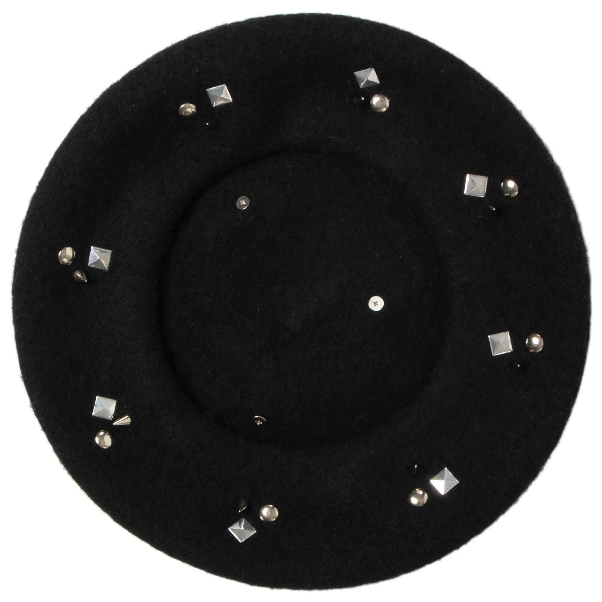 Last Night - Wool Blend Beret  with Metallic Stud Clusters