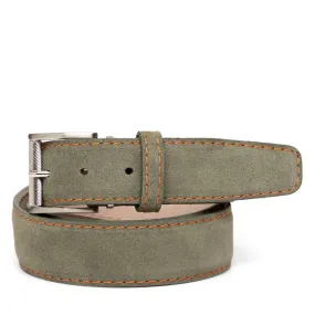 LEN Belt Italian Suede Olive with Orange Stitching STK