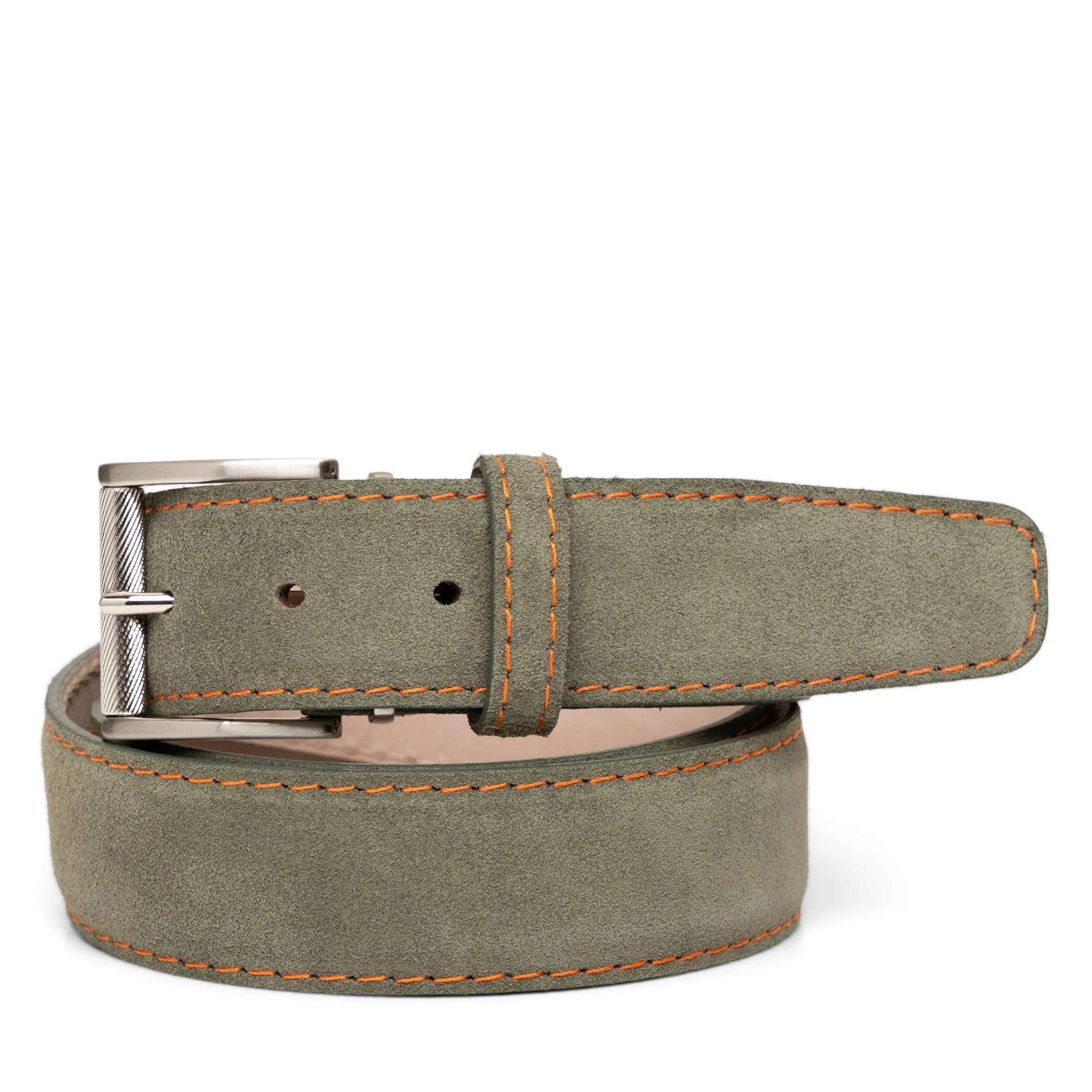 LEN Belt Italian Suede Olive with Orange Stitching STK