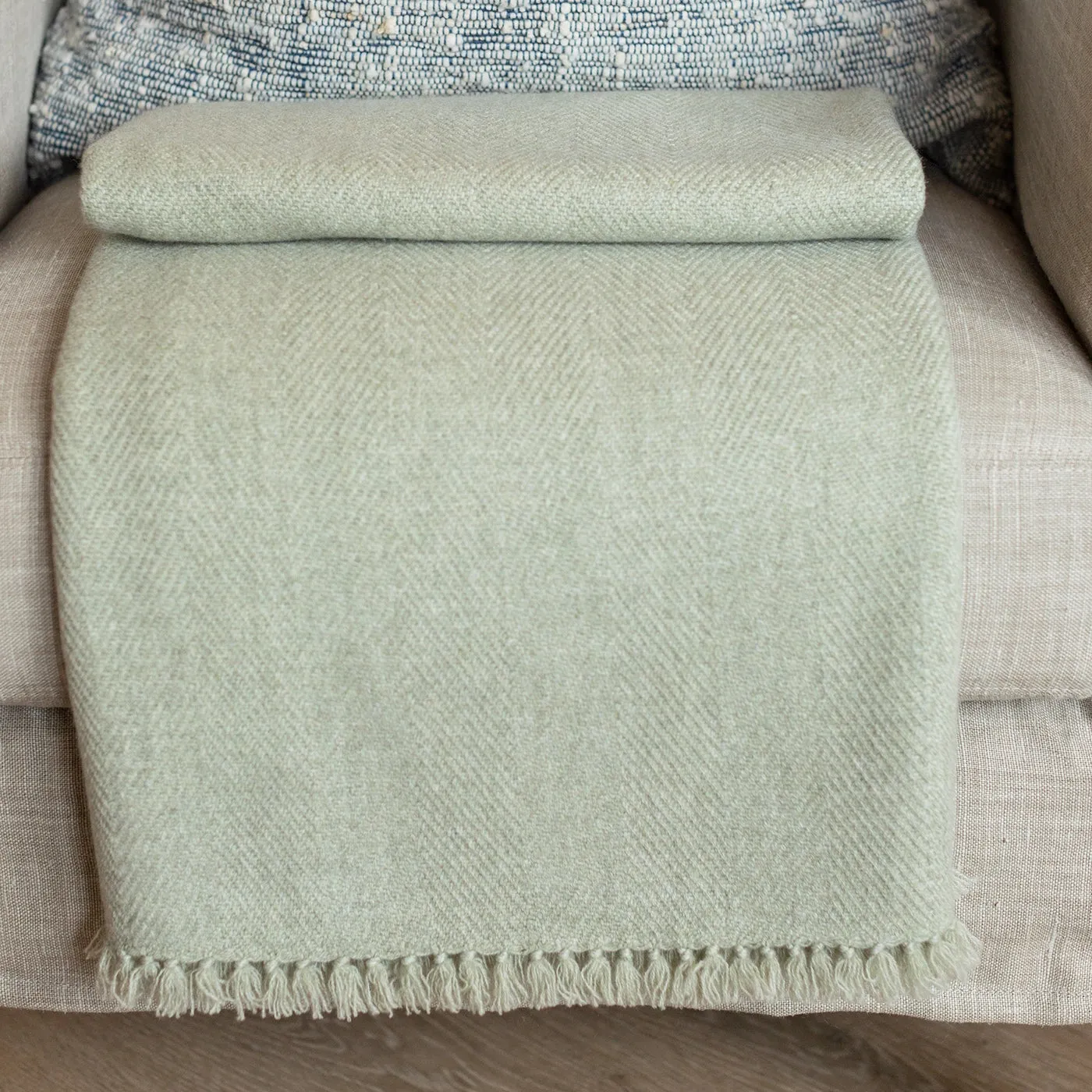 Lichen Green Handwoven Cashmere Throw