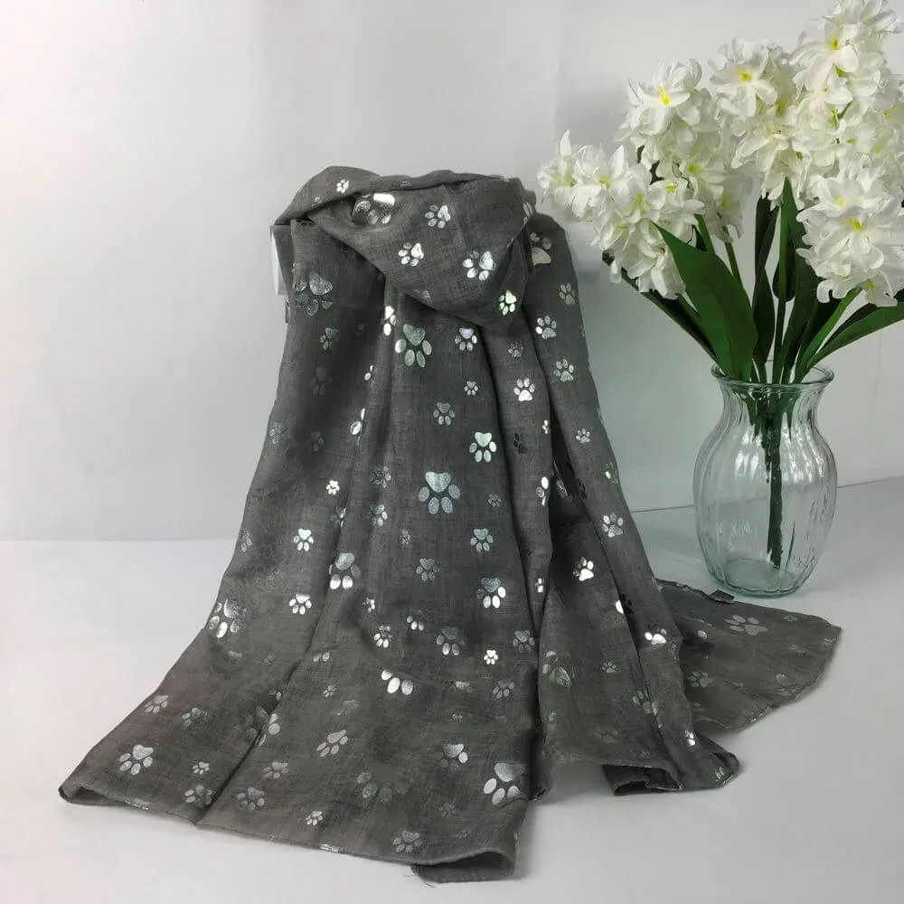 Lightweight Scarf With Silver Or Rose Gold Paw Print Bronzing