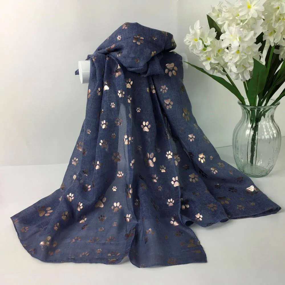 Lightweight Scarf With Silver Or Rose Gold Paw Print Bronzing