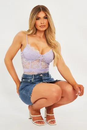 Lilac Lace Flower Bodysuit - Faylen