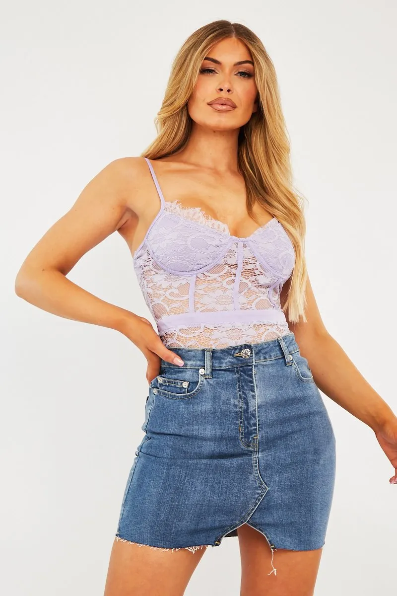 Lilac Lace Flower Bodysuit - Faylen