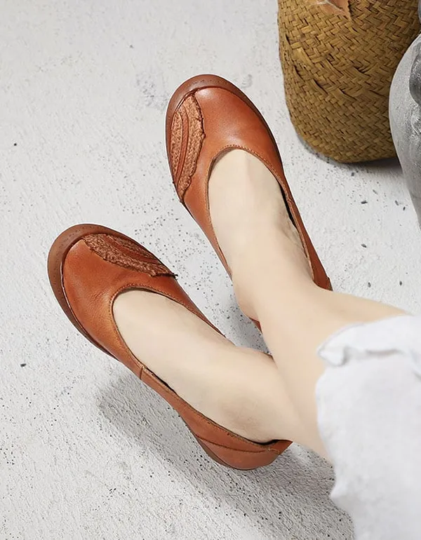 Low-Heel Round Head Handmade Retro Shoes