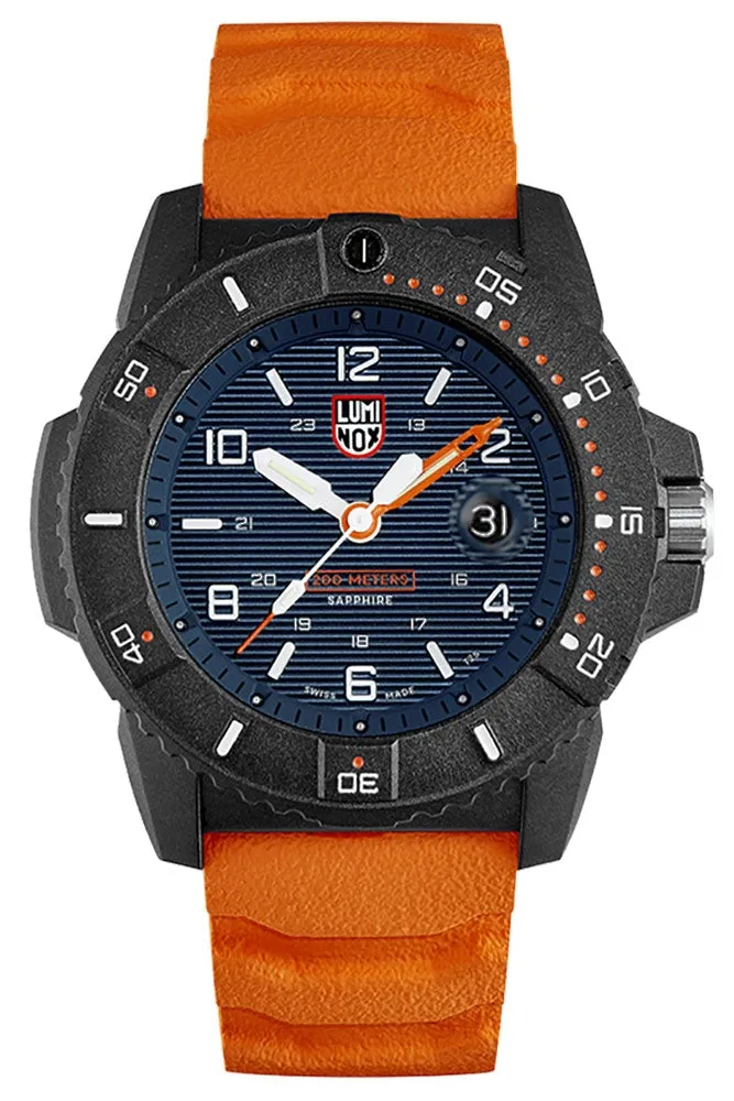 Luminox Navy Seal CARBONOX Orange Rubber Strap Blue Dial Date Divers Quartz Mens Watch XS.3603