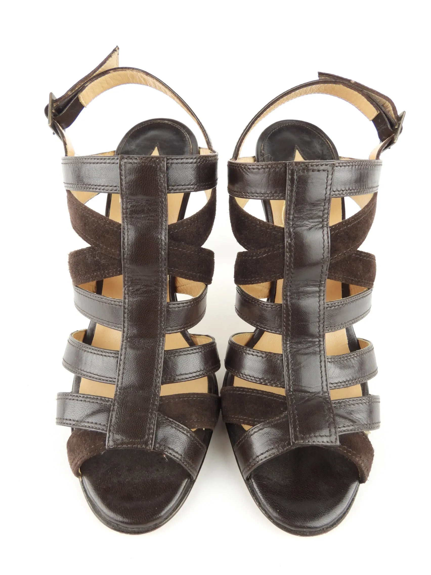 Manolo Blahnik Brown Suede Leather Strappy Slinback Sandal - 39