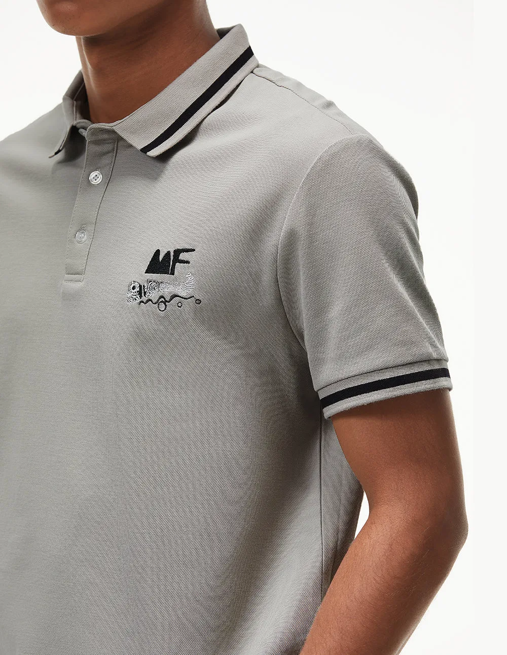 MARK FAST MEN BASIC FIT POLO WITH MF SKATEBOARDING BUBBLE FISH EMBROIDERY