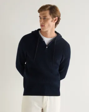 Men's Balham Rib Hooded Cashmere Jumper Navy Blue Melange