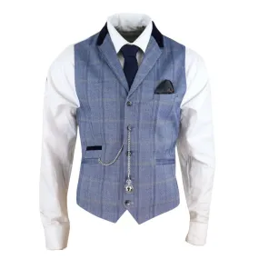 Mens Navy Check Waistcoat with Pocket Watch