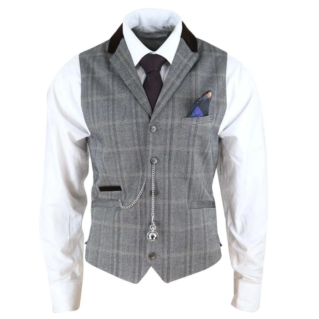 Mens Navy Check Waistcoat with Pocket Watch