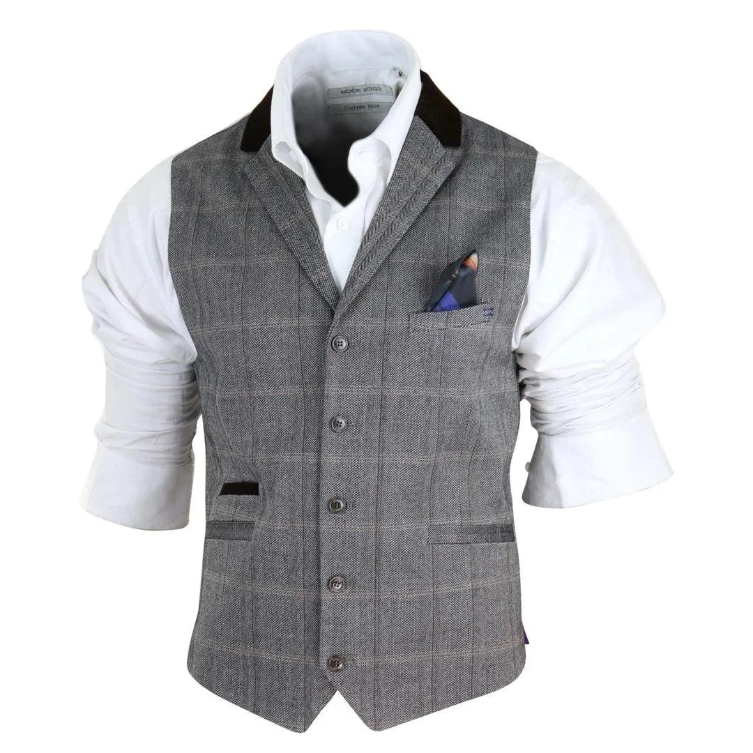 Mens Navy Check Waistcoat with Pocket Watch