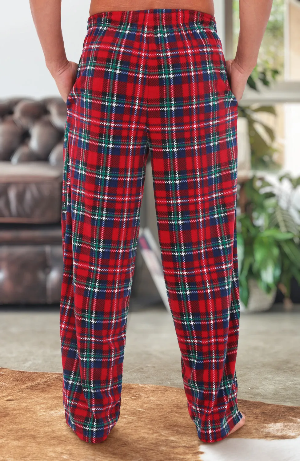 Men's Plush Fleece Pajama Pants with Pockets, Lounge Bottoms