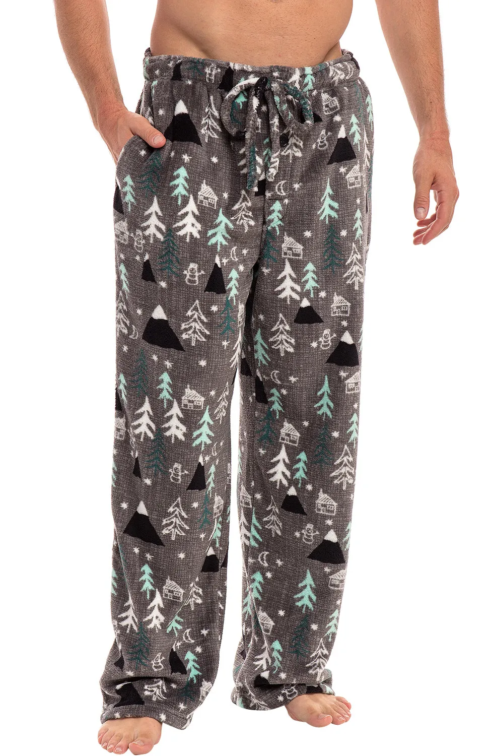 Men's Plush Fleece Pajama Pants with Pockets, Lounge Bottoms